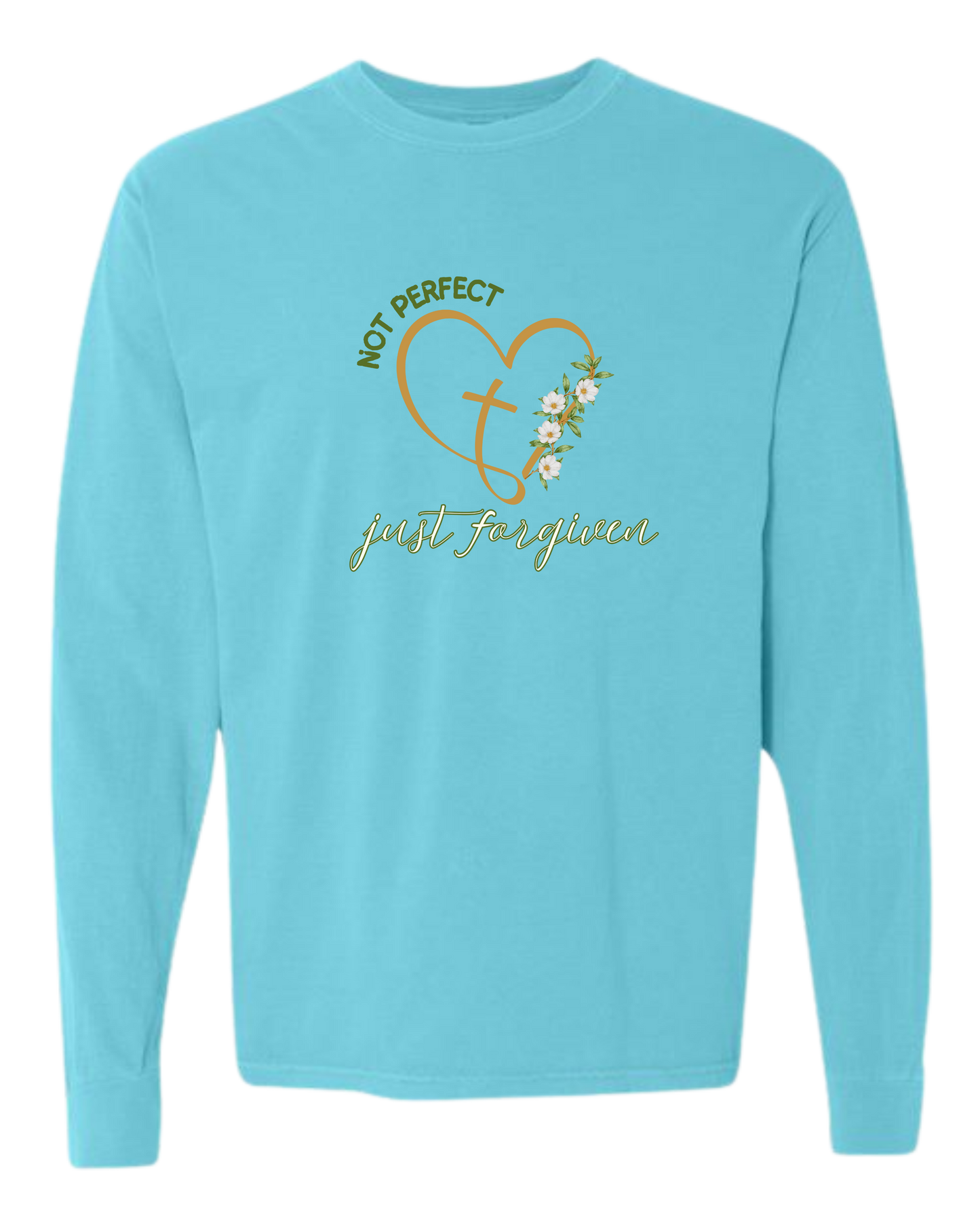 Not Perfect Just Forgiven - Comfort Colors - Heavyweight Long Sleeve Tee - Blues & Greens