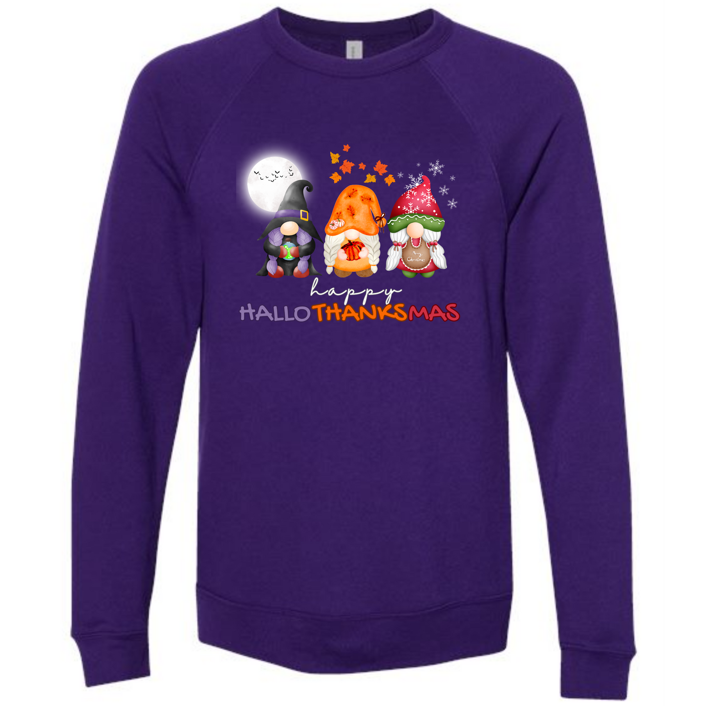 Happy Hallothanksmas Gnomes - Sponge Fleece Raglan Sweatshirt - Blues, Purples