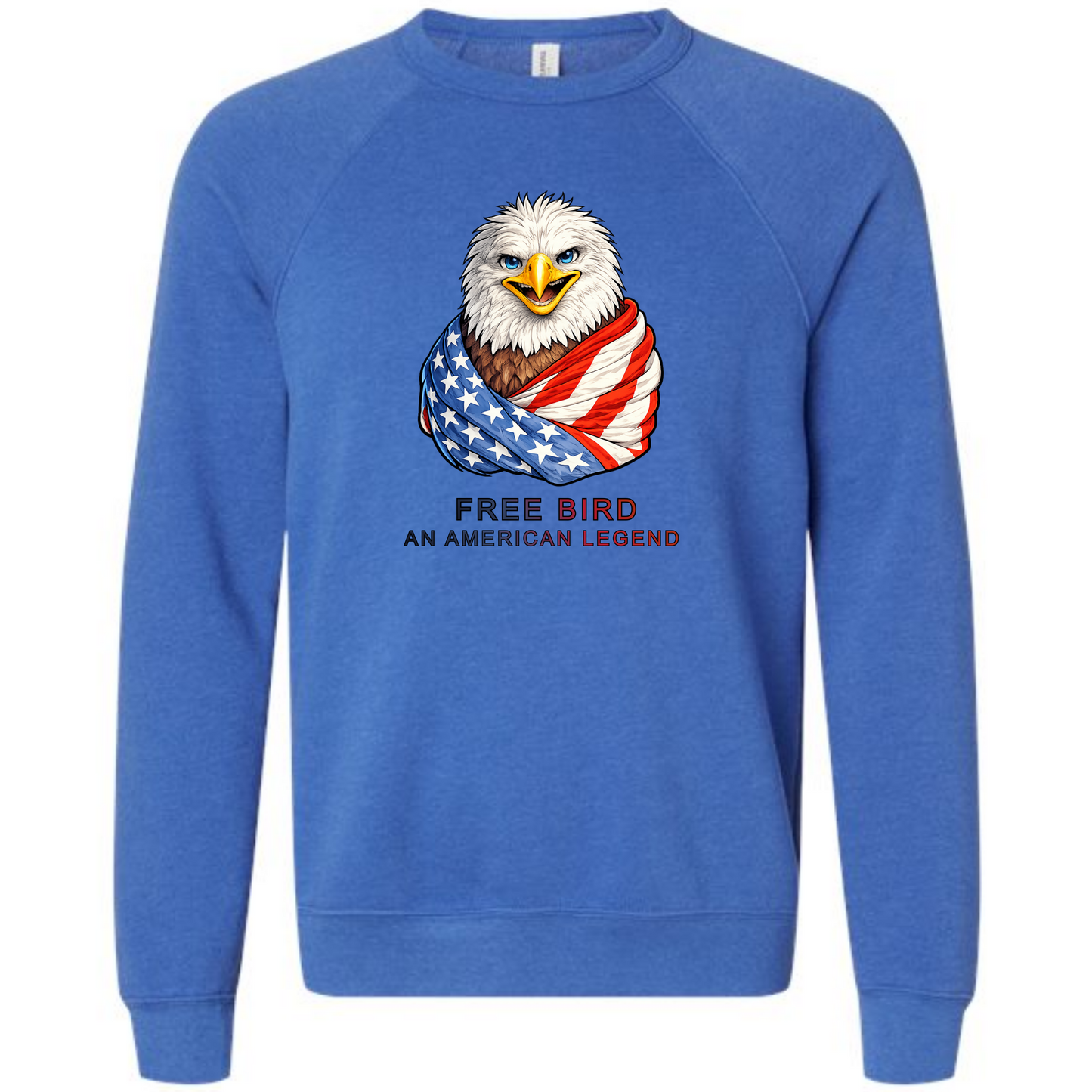 Free Bird An American Legend - Sponge Fleece Raglan Sweatshirt - Blues, Greens, Purple, and Black