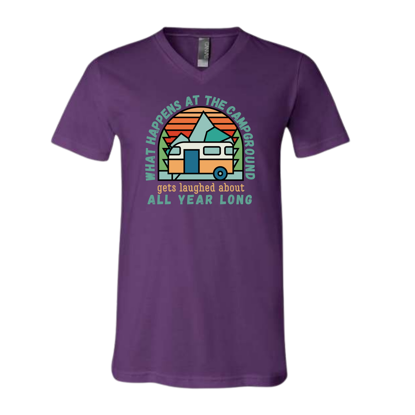 What Happens At The Campground - Bella+Canvas - Unisex V-Neck - Assorted Colors
