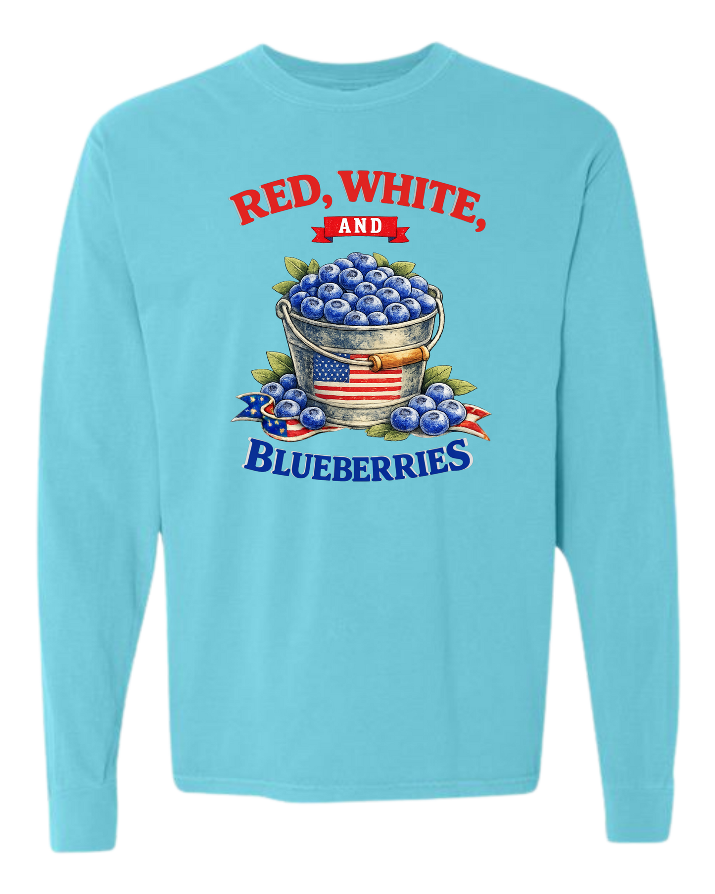 Red, White, And Blueberries - Comfort Colors - Heavyweight Long Sleeve Tee - Blues & Greens