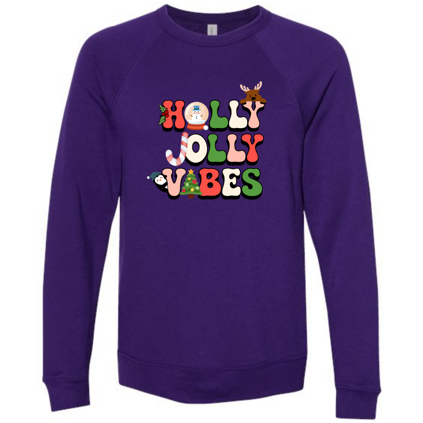 Holly Jolly Vibes - Sponge Fleece Raglan Sweatshirt - Blues, Purples