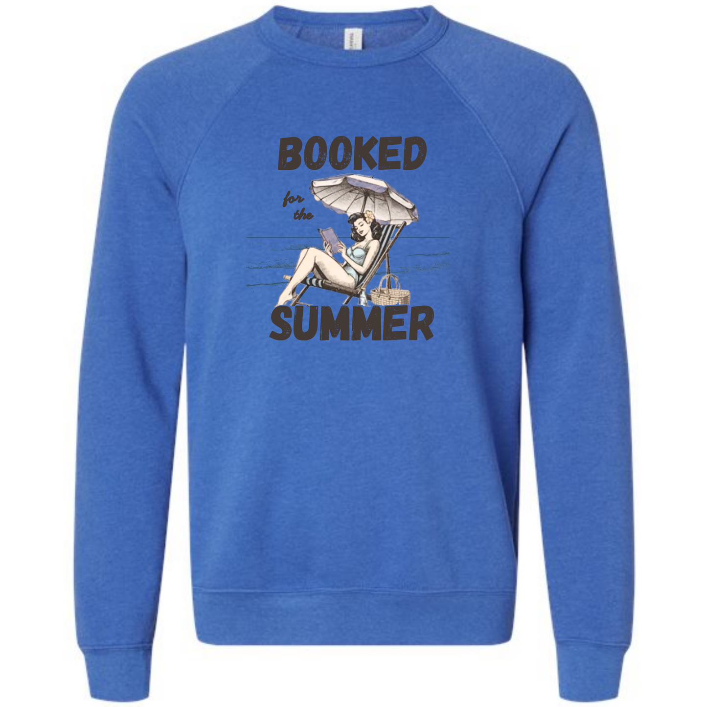 Booked for the Summer - Sponge Fleece Raglan Sweatshirt - Blues, Greens, Purple, and Black
