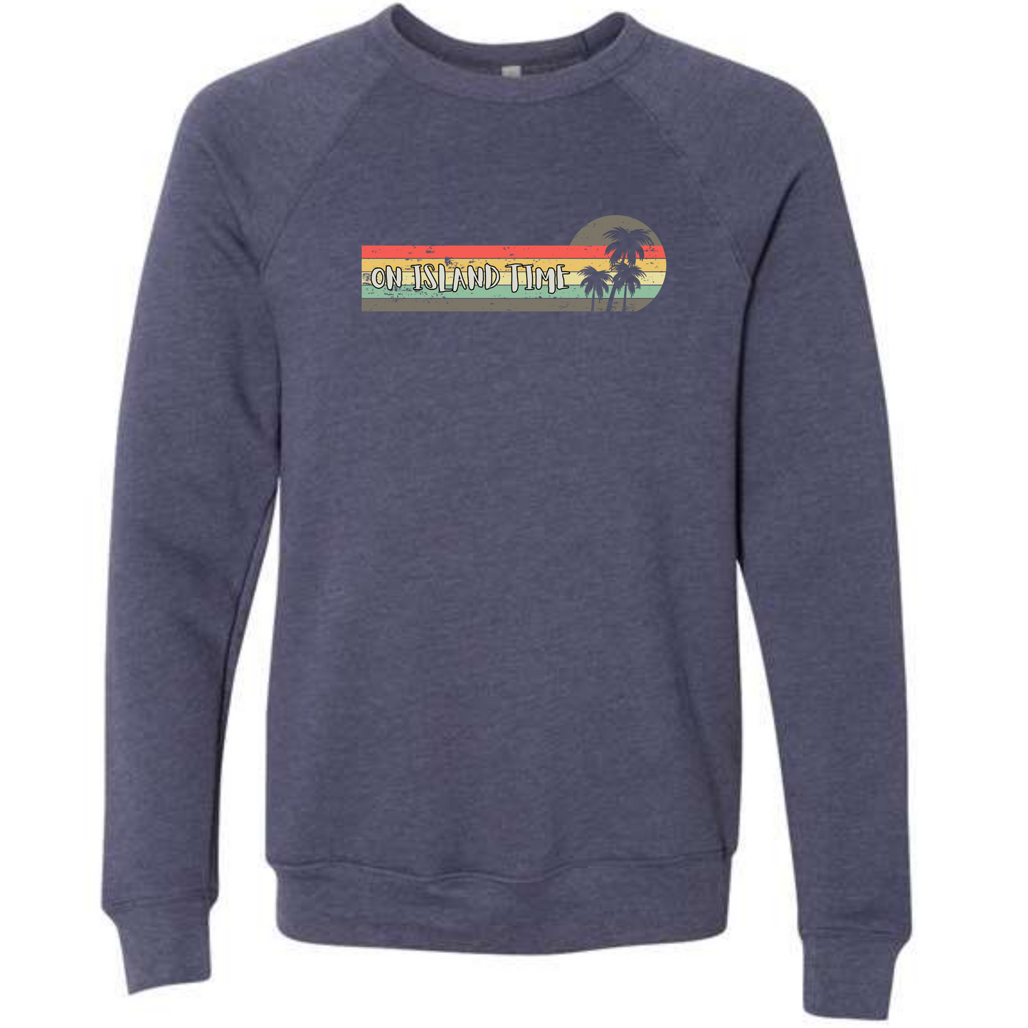 On Island Time - Sponge Fleece Raglan Sweatshirt - Blues, Greens, Purple, and Black