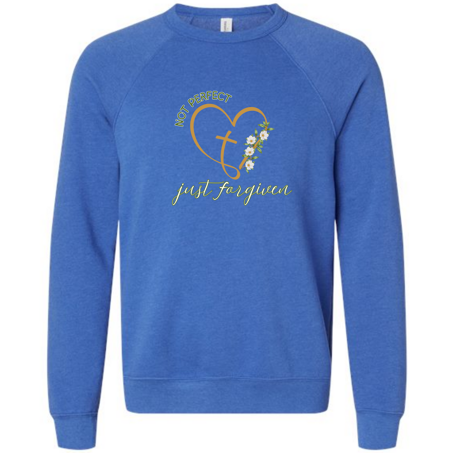 Not Perfect Just Forgiven - Sponge Fleece Raglan Sweatshirt - Blues, Greens, Purple, and Black