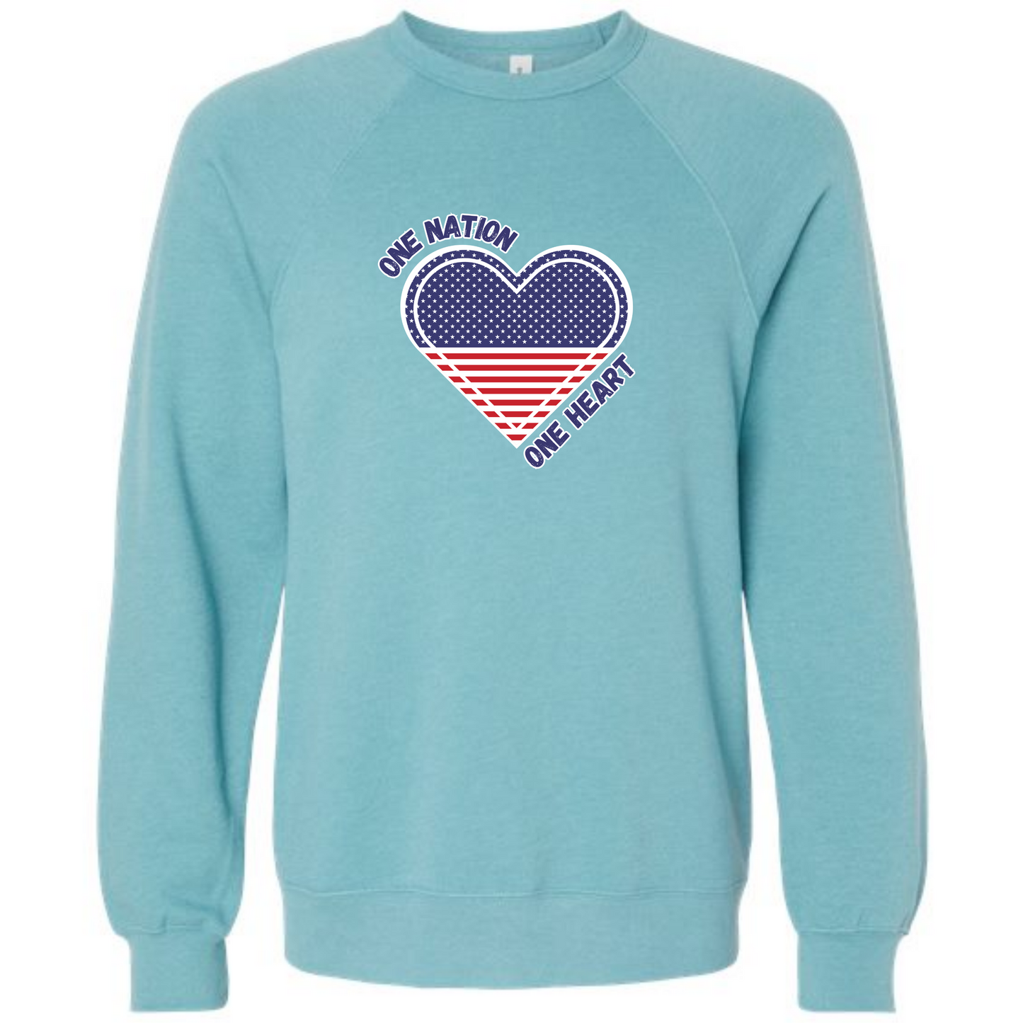 One Nation One Heart - Sponge Fleece Raglan Sweatshirt - Blues, Greens, Purple, and Black