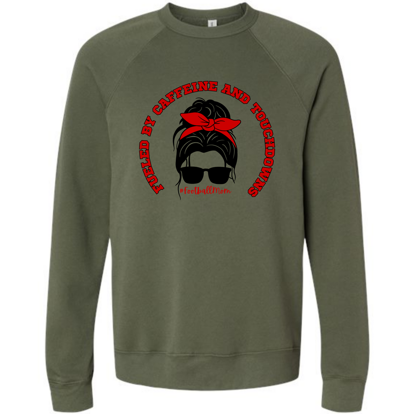 Football Moms Fueled By Caffeine and Touchdowns - Sponge Fleece Raglan Sweatshirt - Greens, Neutrals