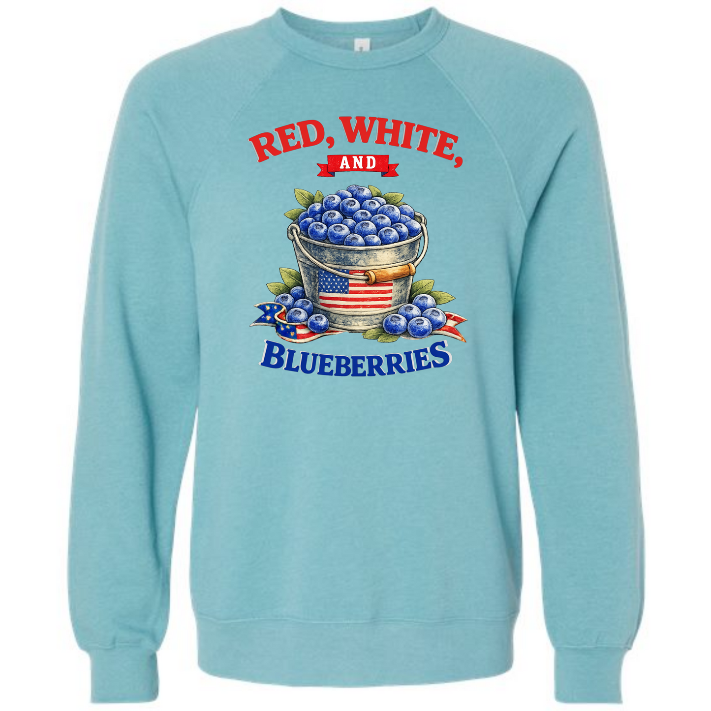 Red, White, And Blueberries - Sponge Fleece Raglan Sweatshirt - Blues, Greens, Purple, and Black