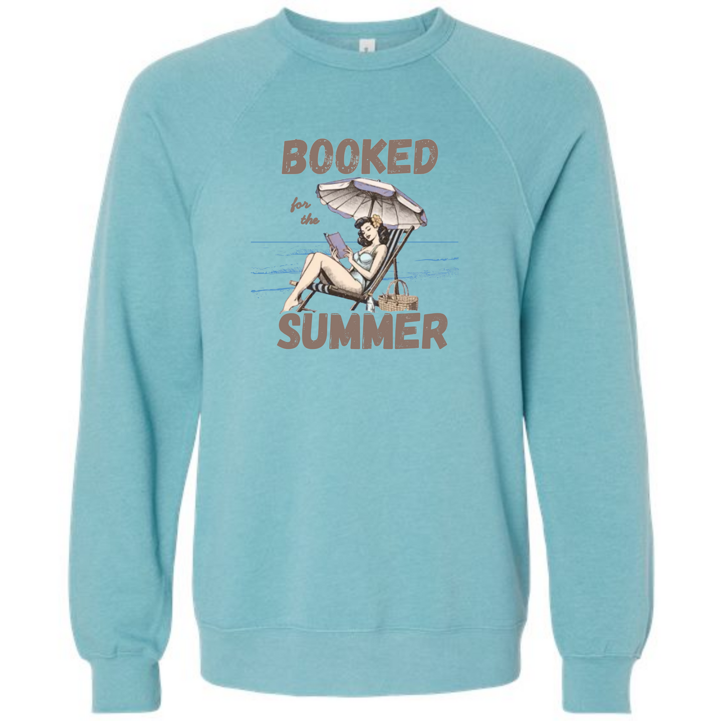 Booked for the Summer - Sponge Fleece Raglan Sweatshirt - Blues, Greens, Purple, and Black