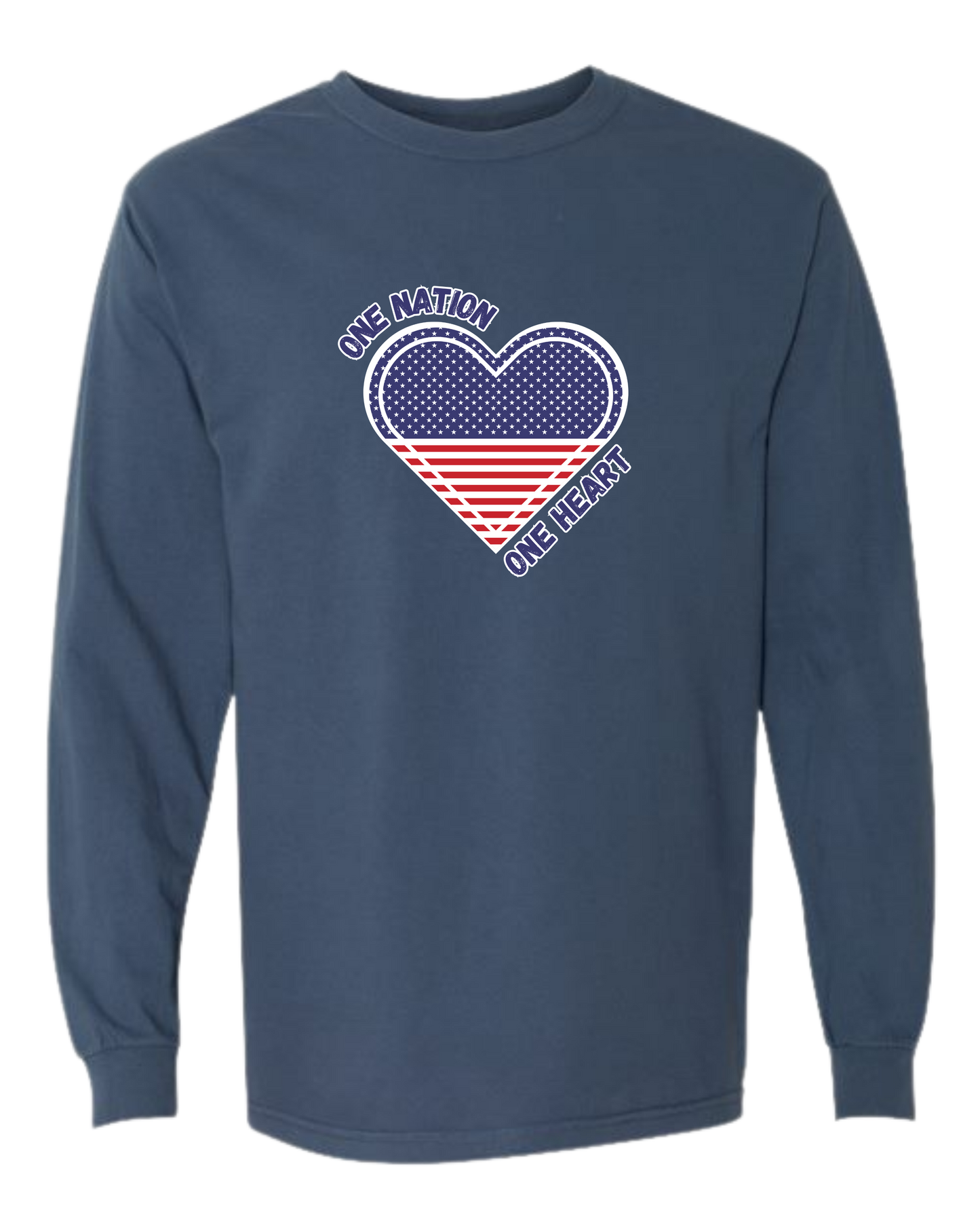 One Nation One Heart - Comfort Colors - Heavyweight Long Sleeve Tee - Blues & Greens