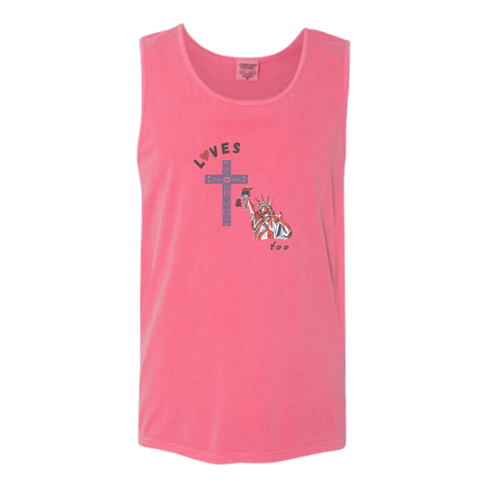 Loves Jesus & America too - Comfort Colors - Unisex Tank - Assorted Colors