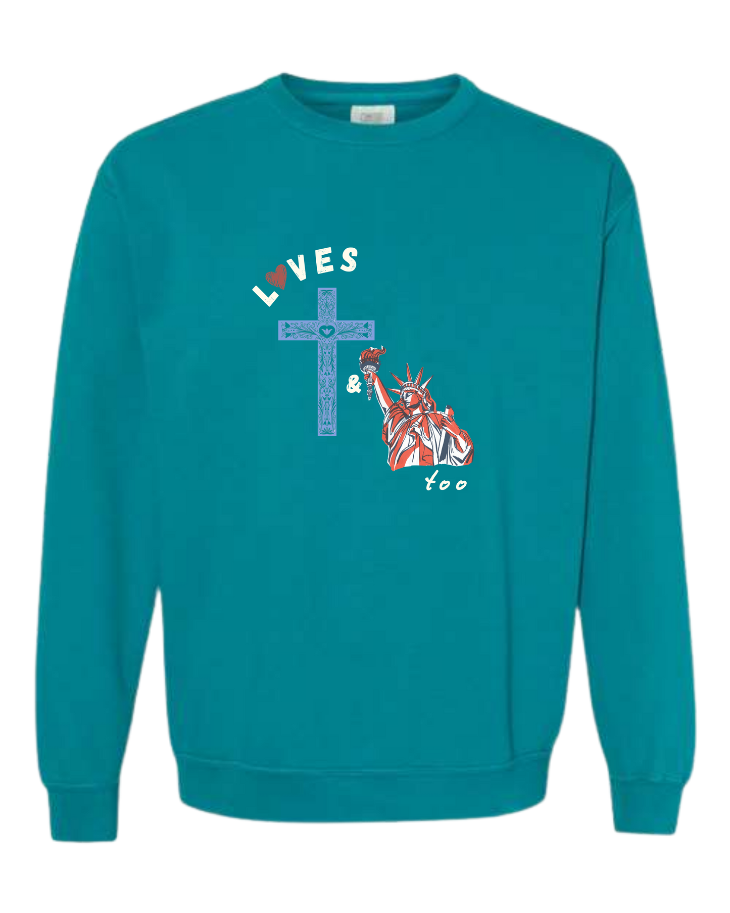 Loves Jesus & America too - Comfort Colors - Sweatshirt - Blues