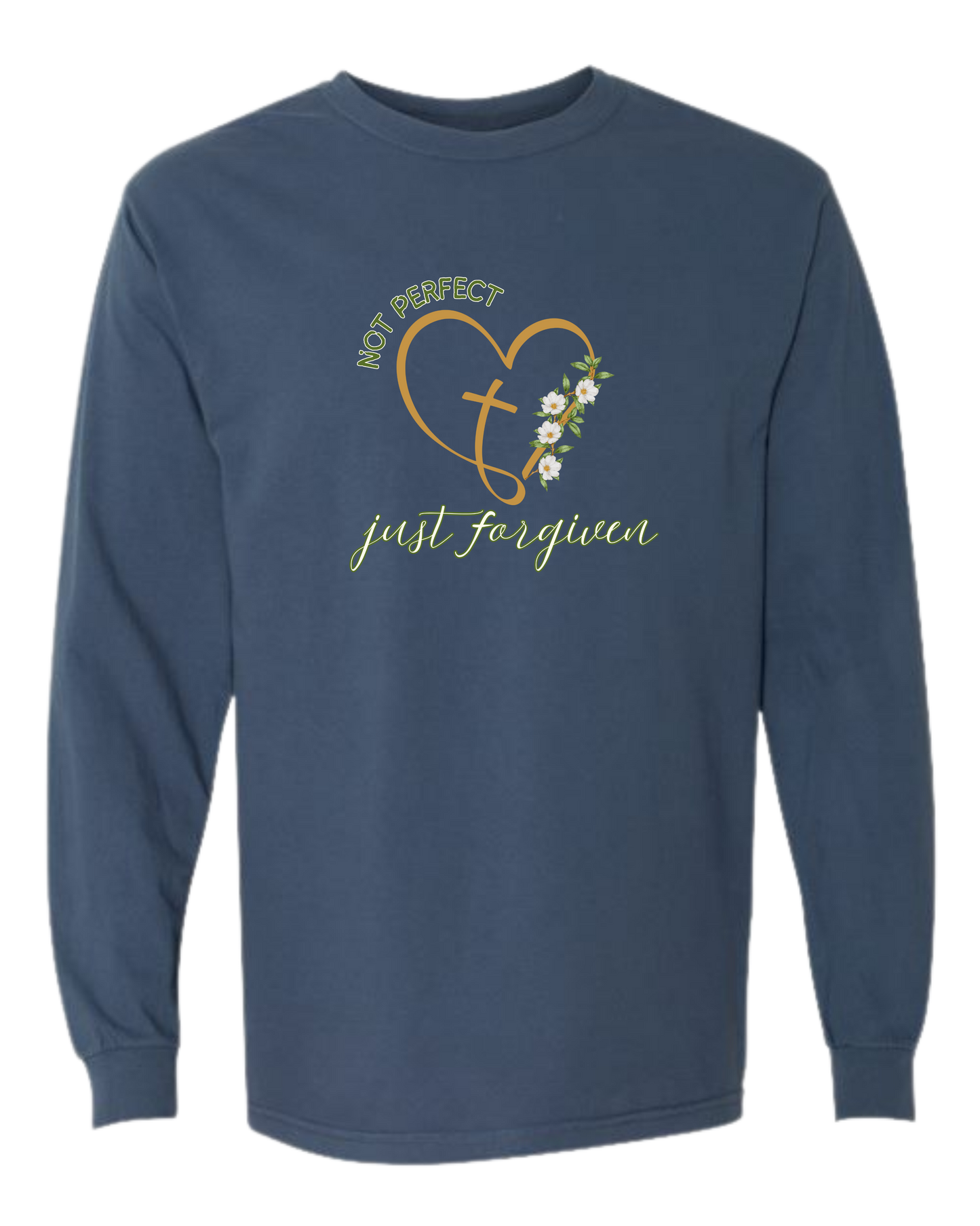 Not Perfect Just Forgiven - Comfort Colors - Heavyweight Long Sleeve Tee - Blues & Greens