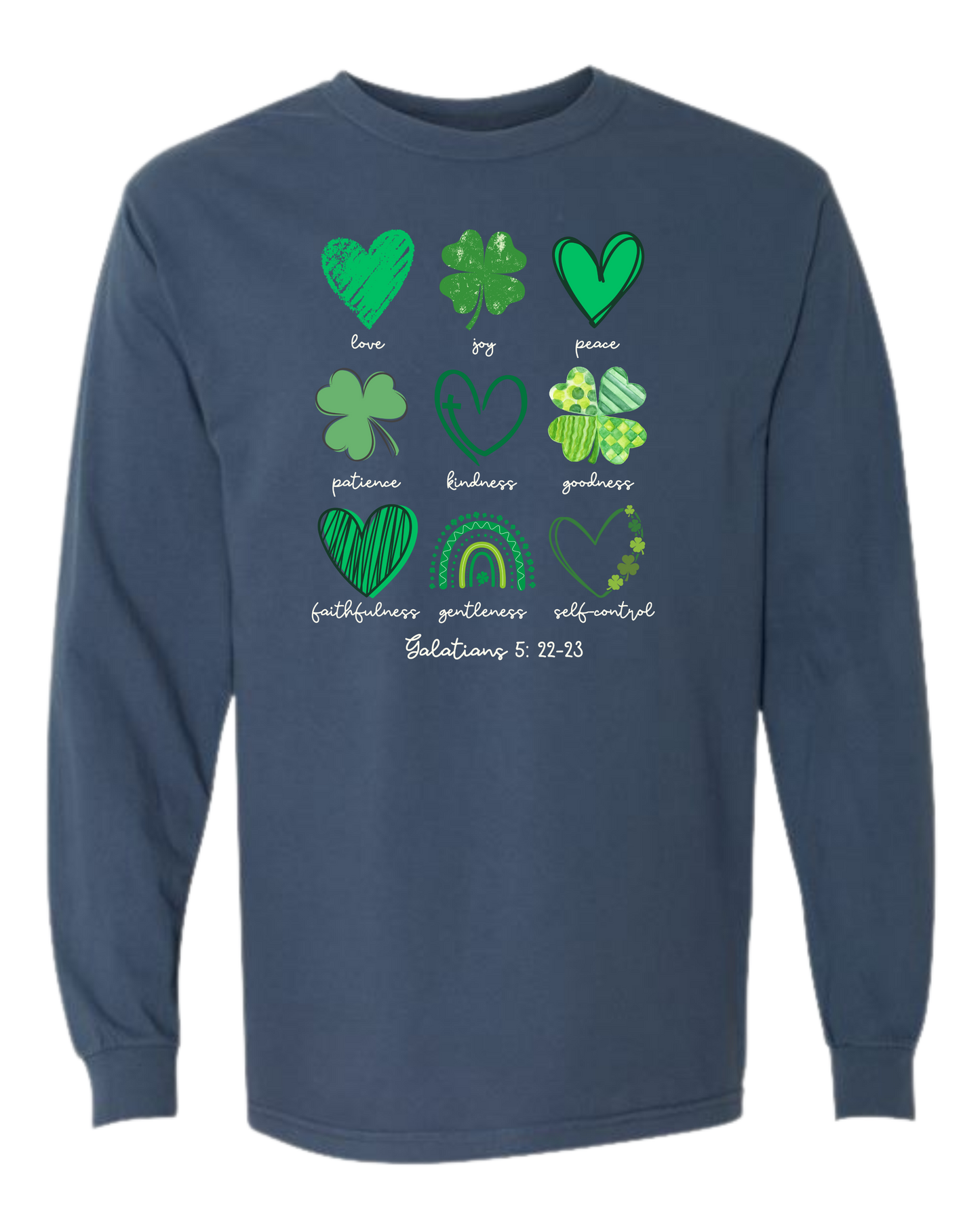 Galatians 5 - St Patrick's Day - Comfort Colors - Heavyweight Long Sleeve Tee - Blues & Greens