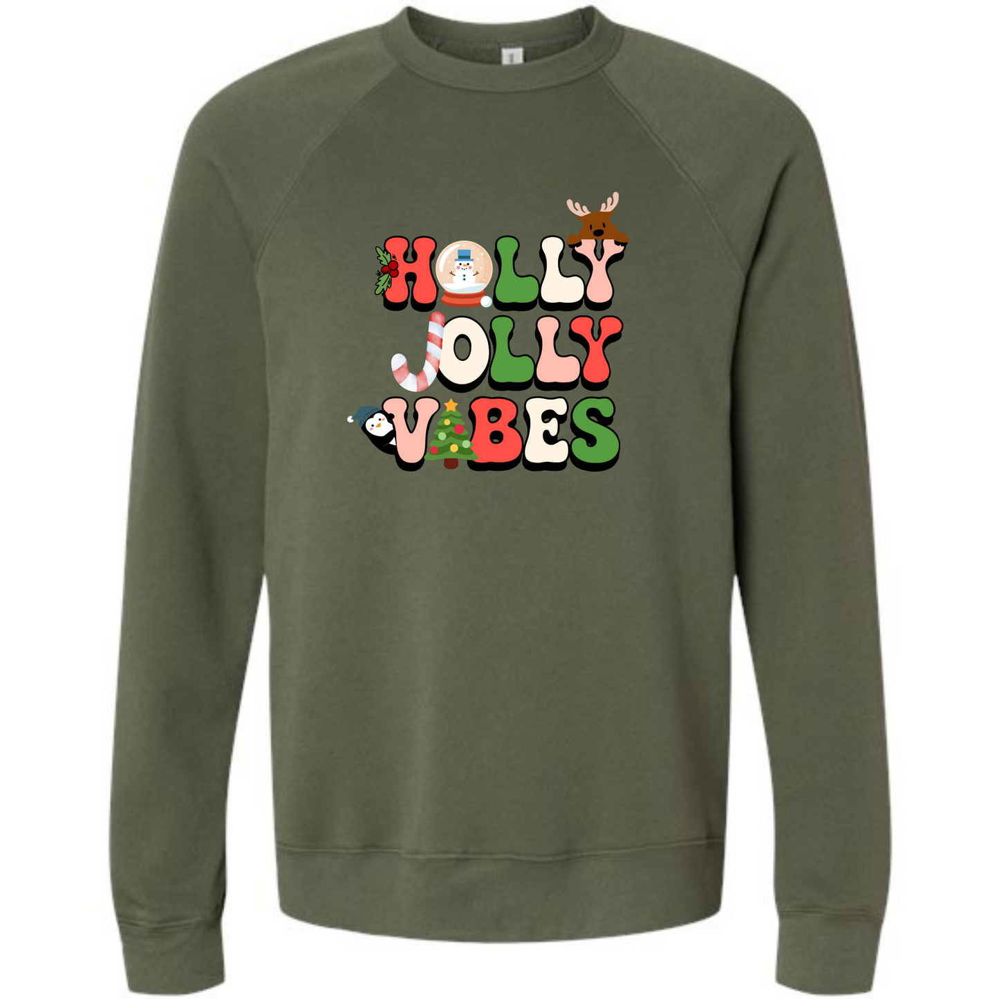 Holly Jolly Vibes - Sponge Fleece Raglan Sweatshirt - Greens, Neutrals