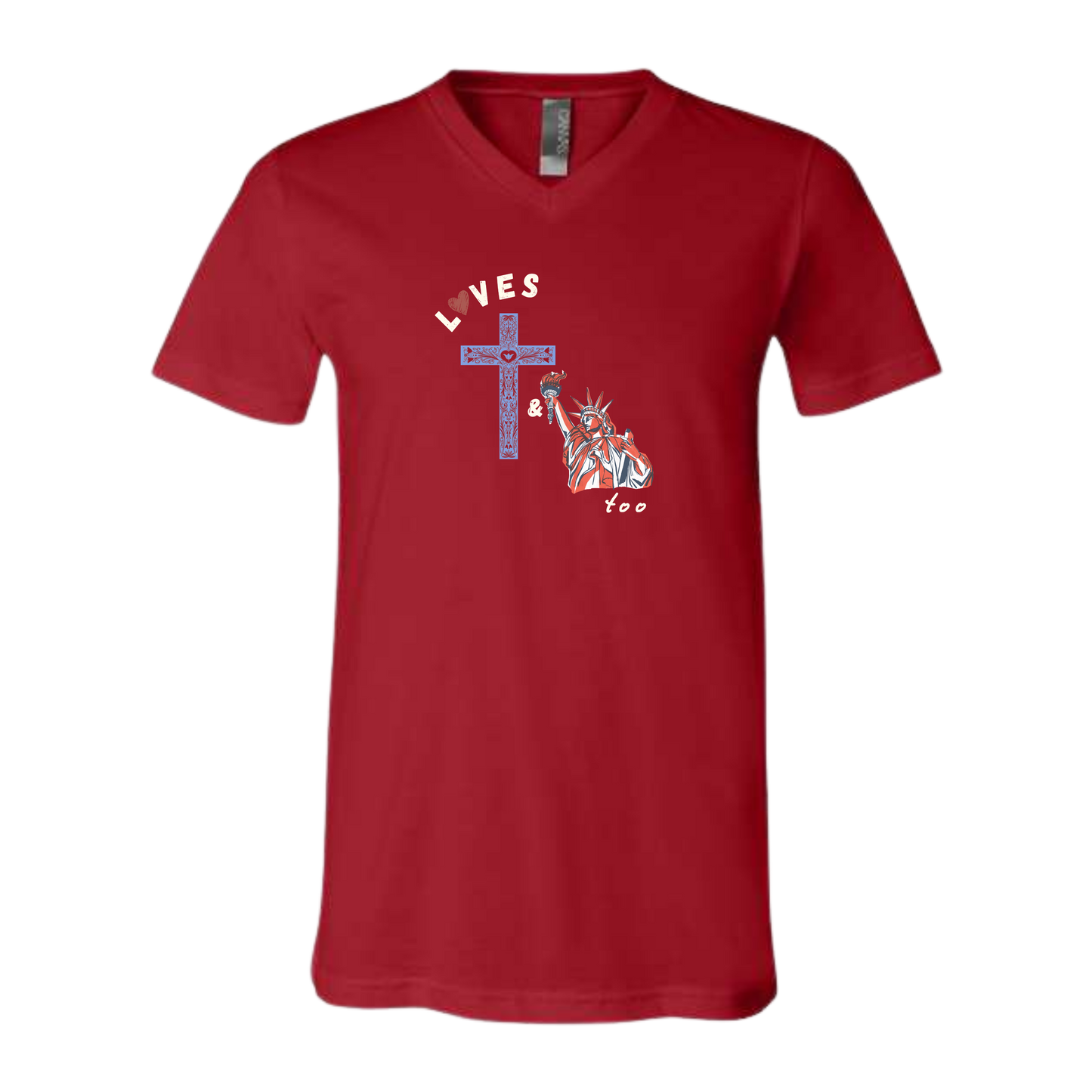 Loves Jesus & America too - Bella+Canvas - Unisex V-Neck - Assorted Colors
