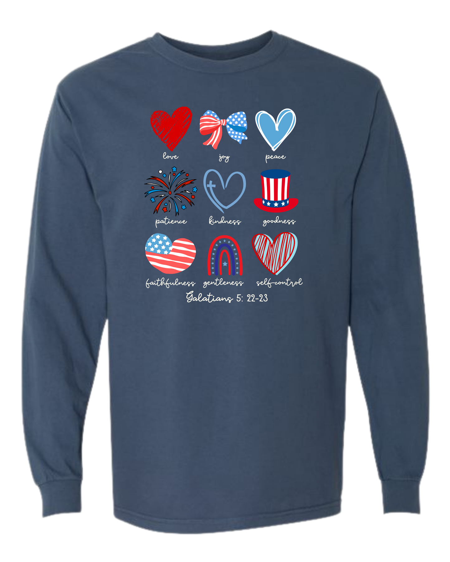 Galatians 5 - Patriotic - Comfort Colors - Heavyweight Long Sleeve Tee - Blues & Greens