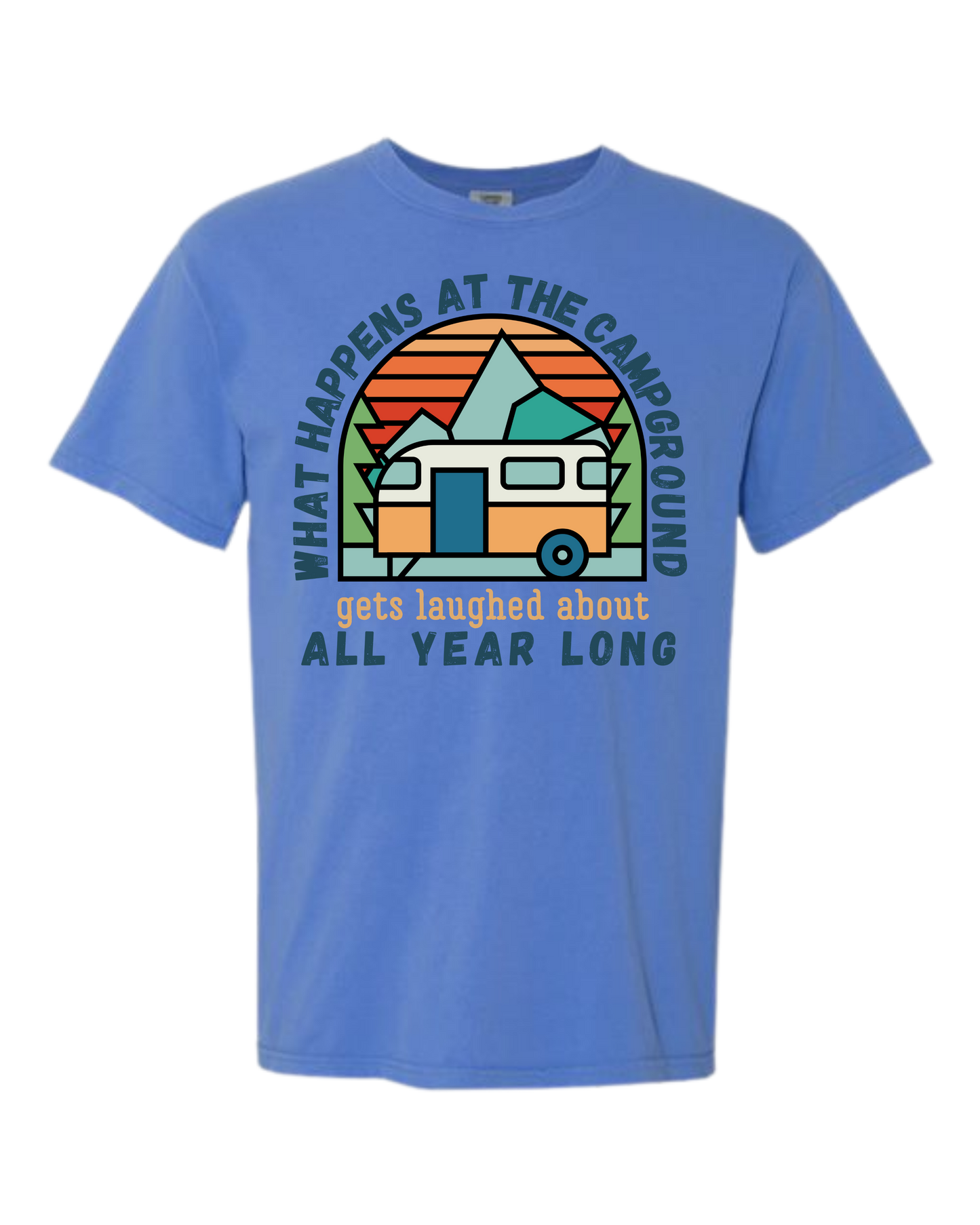What Happens At The Campground - Comfort Colors - Heavyweight Unisex Tee - Blues
