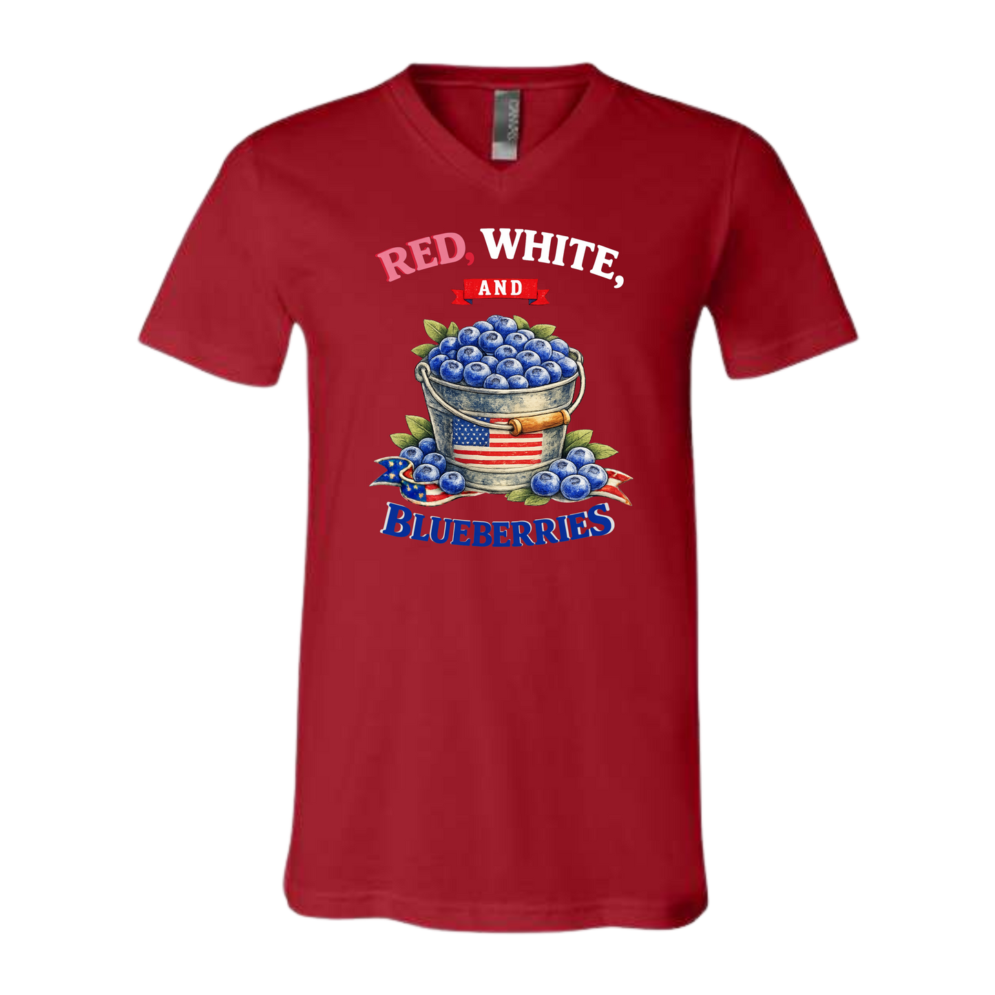 Red, White, And Blueberries - Bella+Canvas - Unisex V-Neck - Assorted Colors