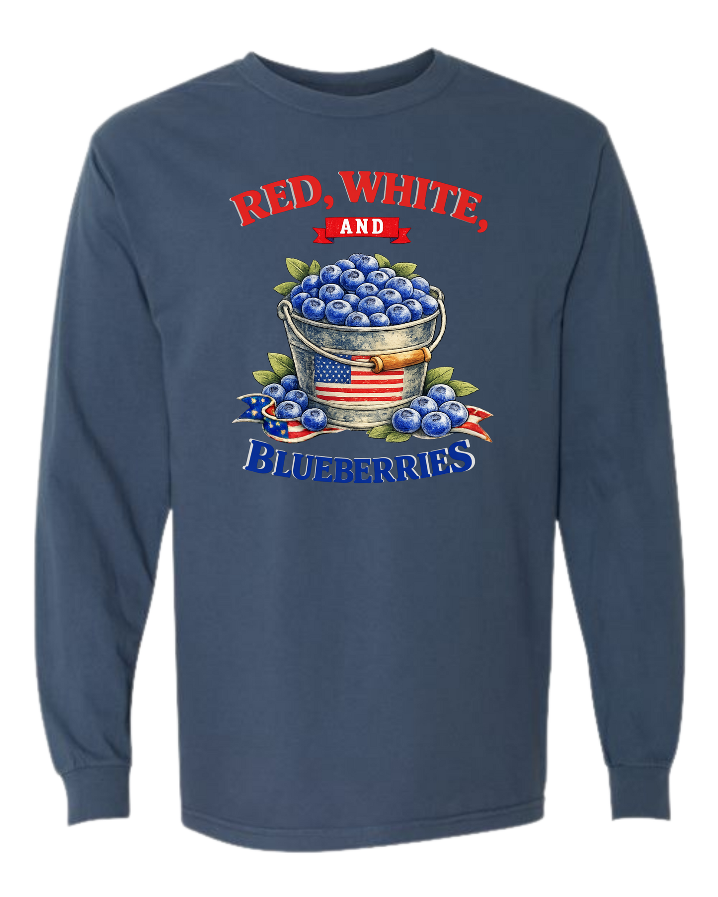 Red, White, And Blueberries - Comfort Colors - Heavyweight Long Sleeve Tee - Blues & Greens
