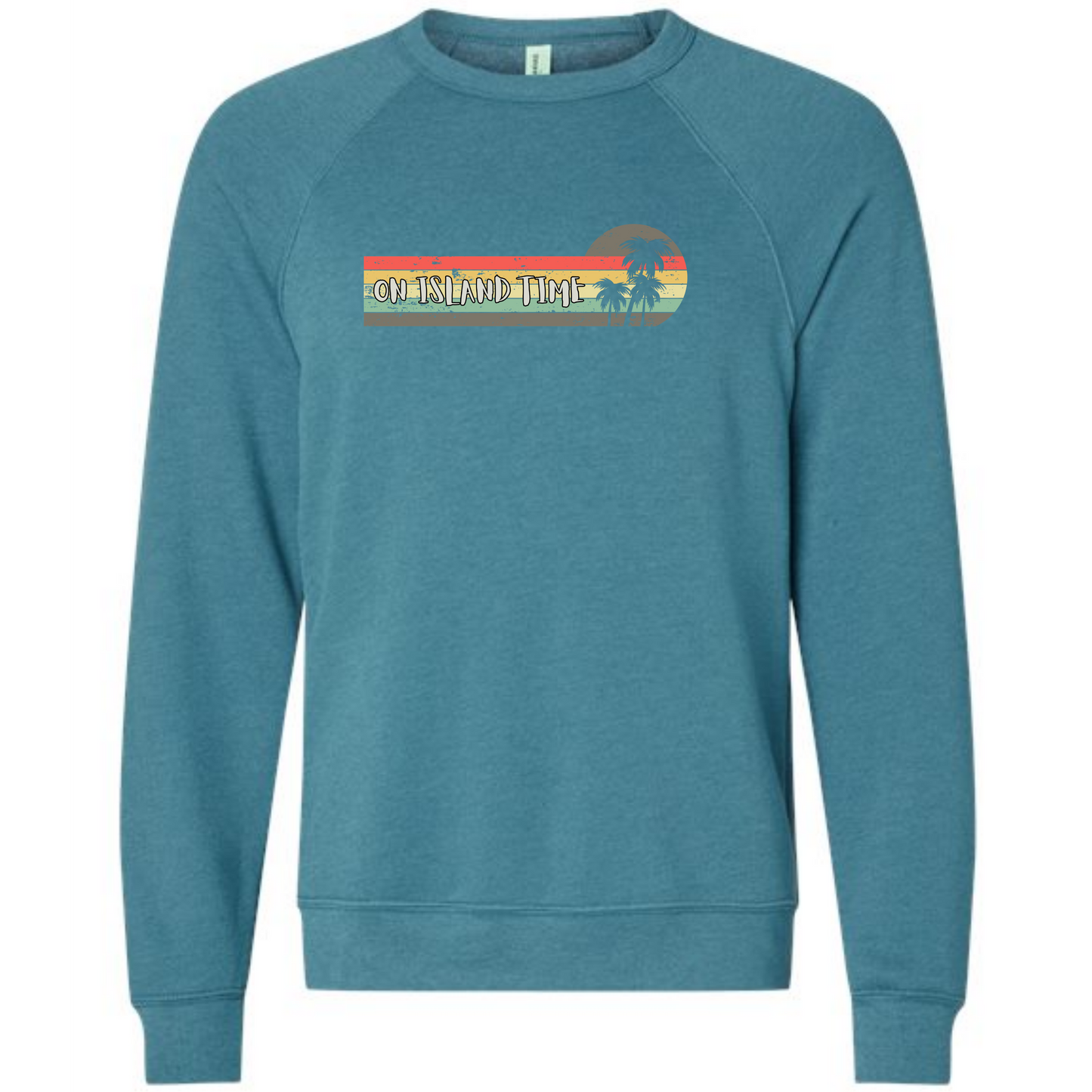 On Island Time - Sponge Fleece Raglan Sweatshirt - Blues, Greens, Purple, and Black