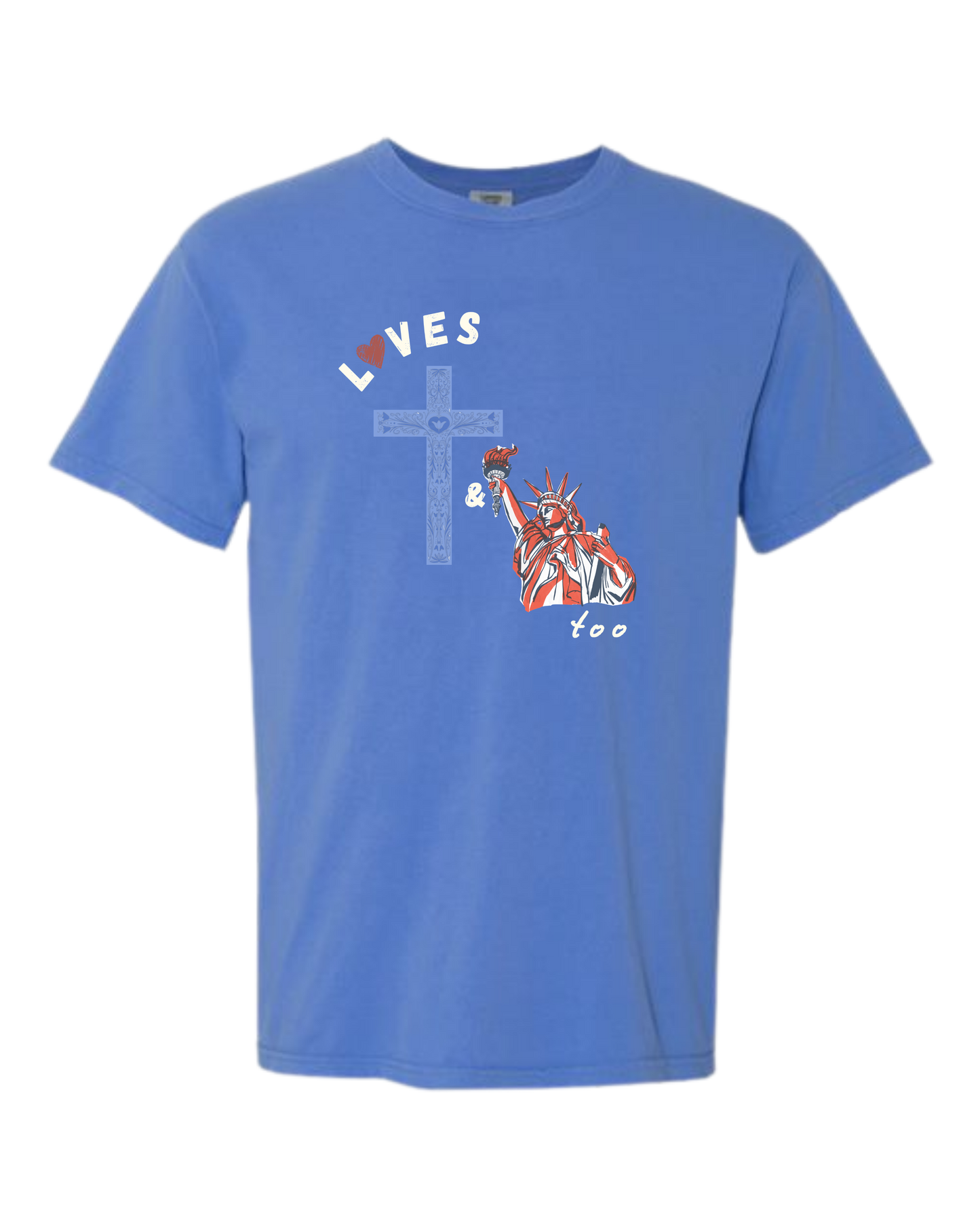 Loves Jesus & America too - Comfort Colors - Heavyweight Unisex Tee - Blues