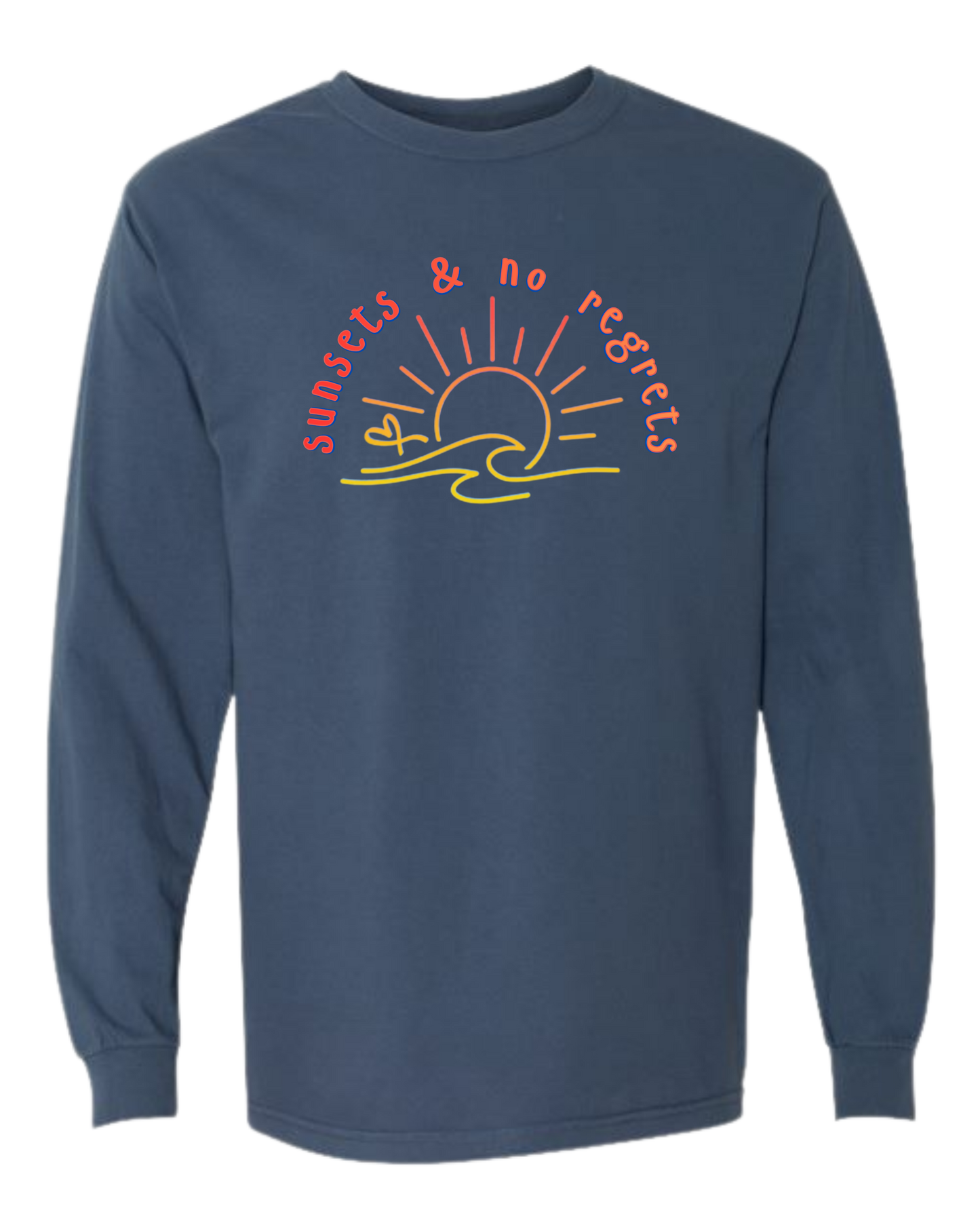 Sunsets & No Regrets - Comfort Colors - Heavyweight Long Sleeve Tee - Blues & Greens
