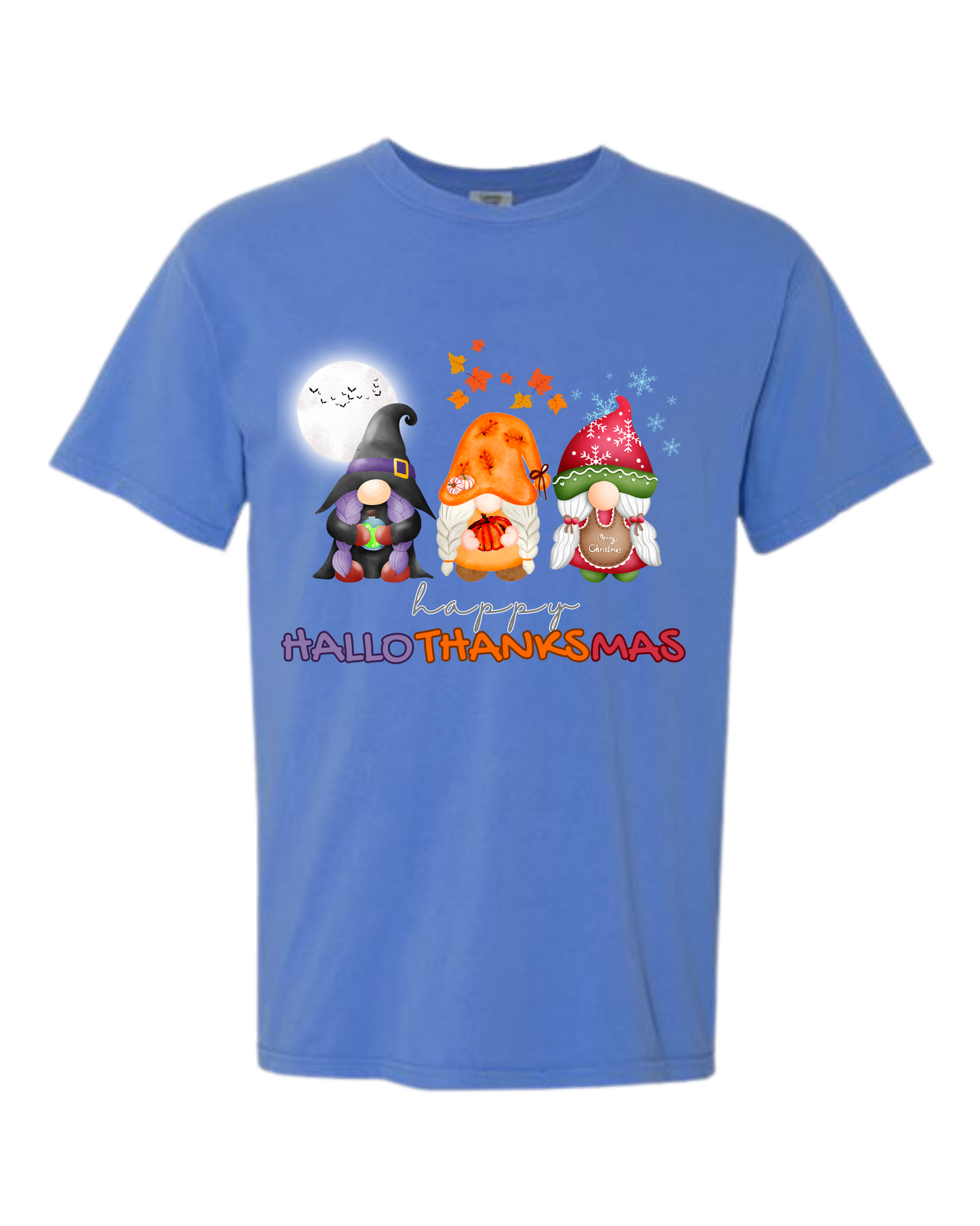 Happy HalloThanksMas Gnomes - Comfort Colors - Heavyweight Unisex Tee - Blues