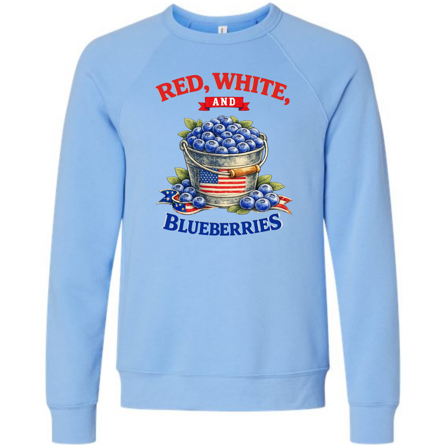 Red, White, And Blueberries - Sponge Fleece Raglan Sweatshirt - Blues, Greens, Purple, and Black