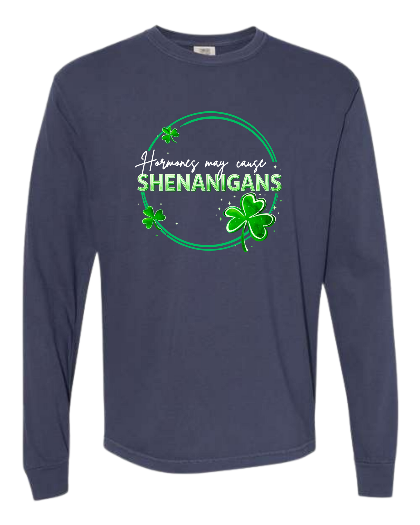 Hormones May Cause Shenanigans - Comfort Colors - Heavyweight Long Sleeve Tee - Blues & Greens