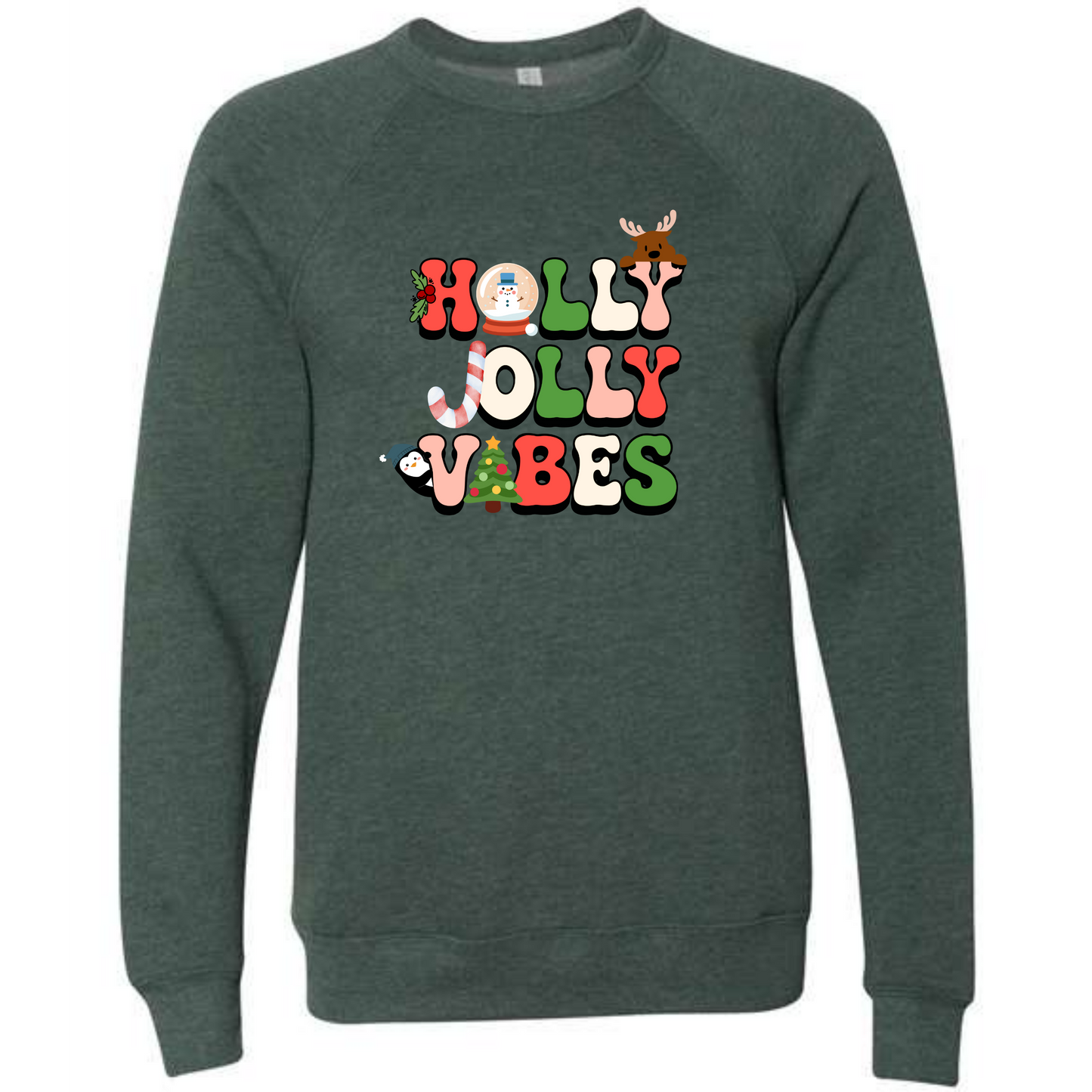Holly Jolly Vibes - Sponge Fleece Raglan Sweatshirt - Greens, Neutrals