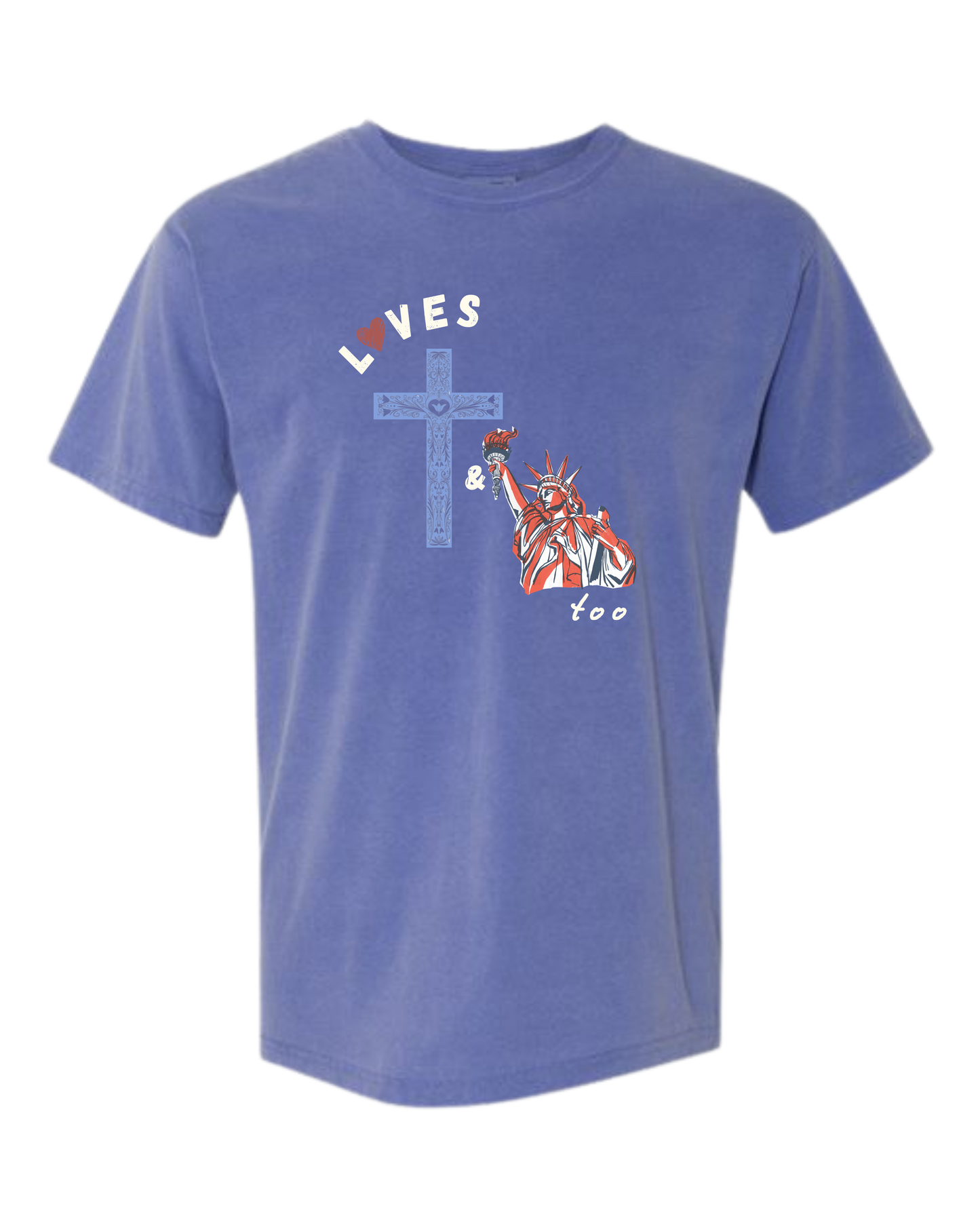 Loves Jesus & America too - Comfort Colors - Heavyweight Unisex Tee - Blues
