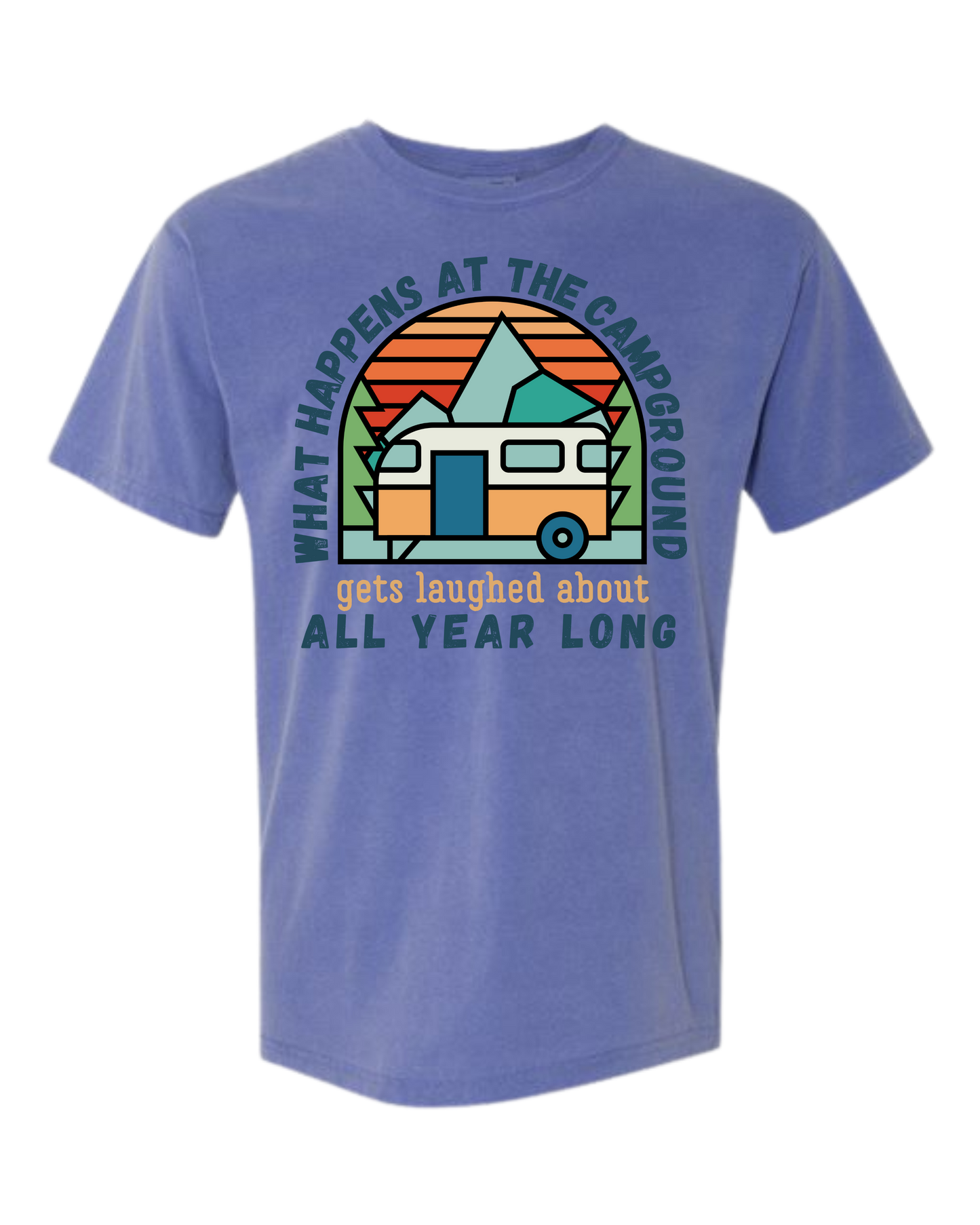 What Happens At The Campground - Comfort Colors - Heavyweight Unisex Tee - Blues