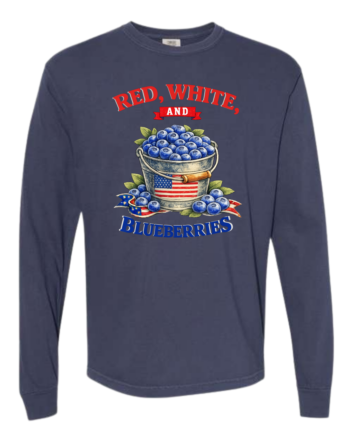 Red, White, And Blueberries - Comfort Colors - Heavyweight Long Sleeve Tee - Blues & Greens