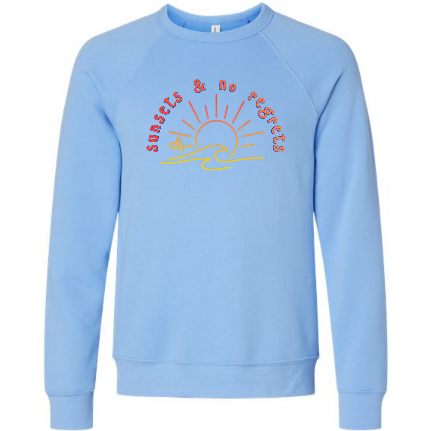 Sunsets & No Regrets - Sponge Fleece Raglan Sweatshirt - Blues, Greens, Purple, and Black