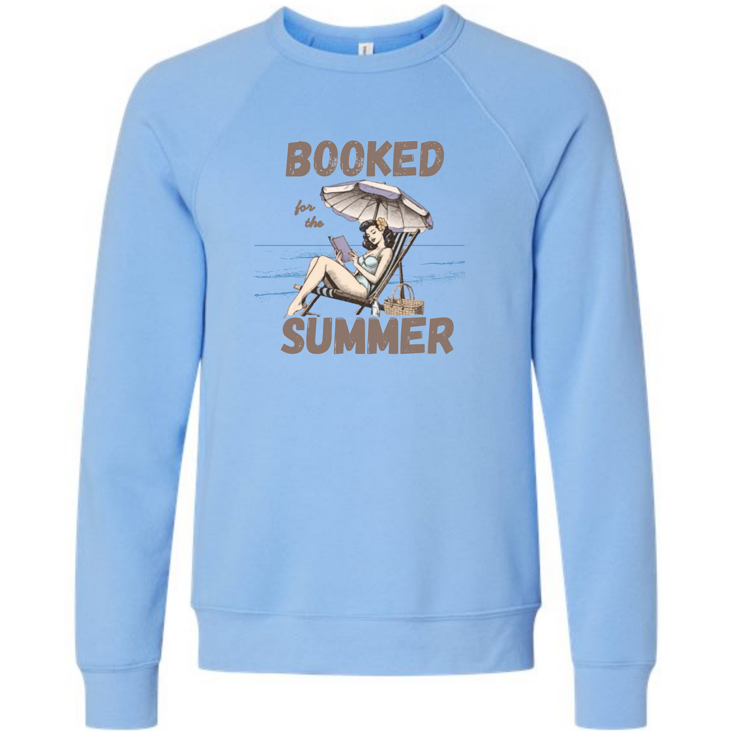 Booked for the Summer - Sponge Fleece Raglan Sweatshirt - Blues, Greens, Purple, and Black