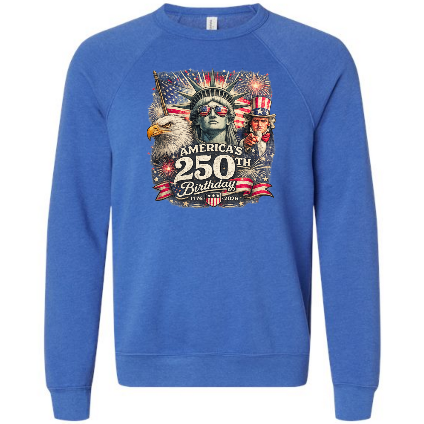 America's 250th Birthday - Sponge Fleece Raglan Sweatshirt - Blues, Greens, Purple, and Black