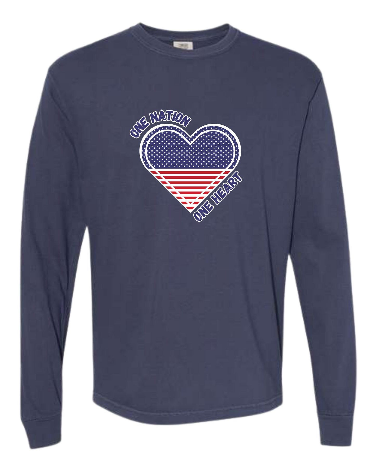 One Nation One Heart - Comfort Colors - Heavyweight Long Sleeve Tee - Blues & Greens