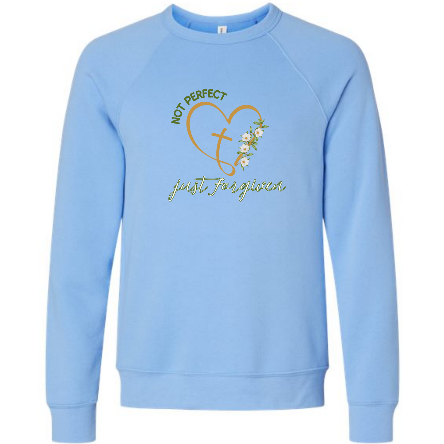 Not Perfect Just Forgiven - Sponge Fleece Raglan Sweatshirt - Blues, Greens, Purple, and Black