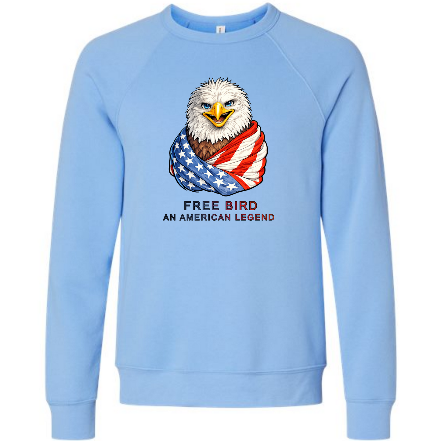 Free Bird An American Legend - Sponge Fleece Raglan Sweatshirt - Blues, Greens, Purple, and Black