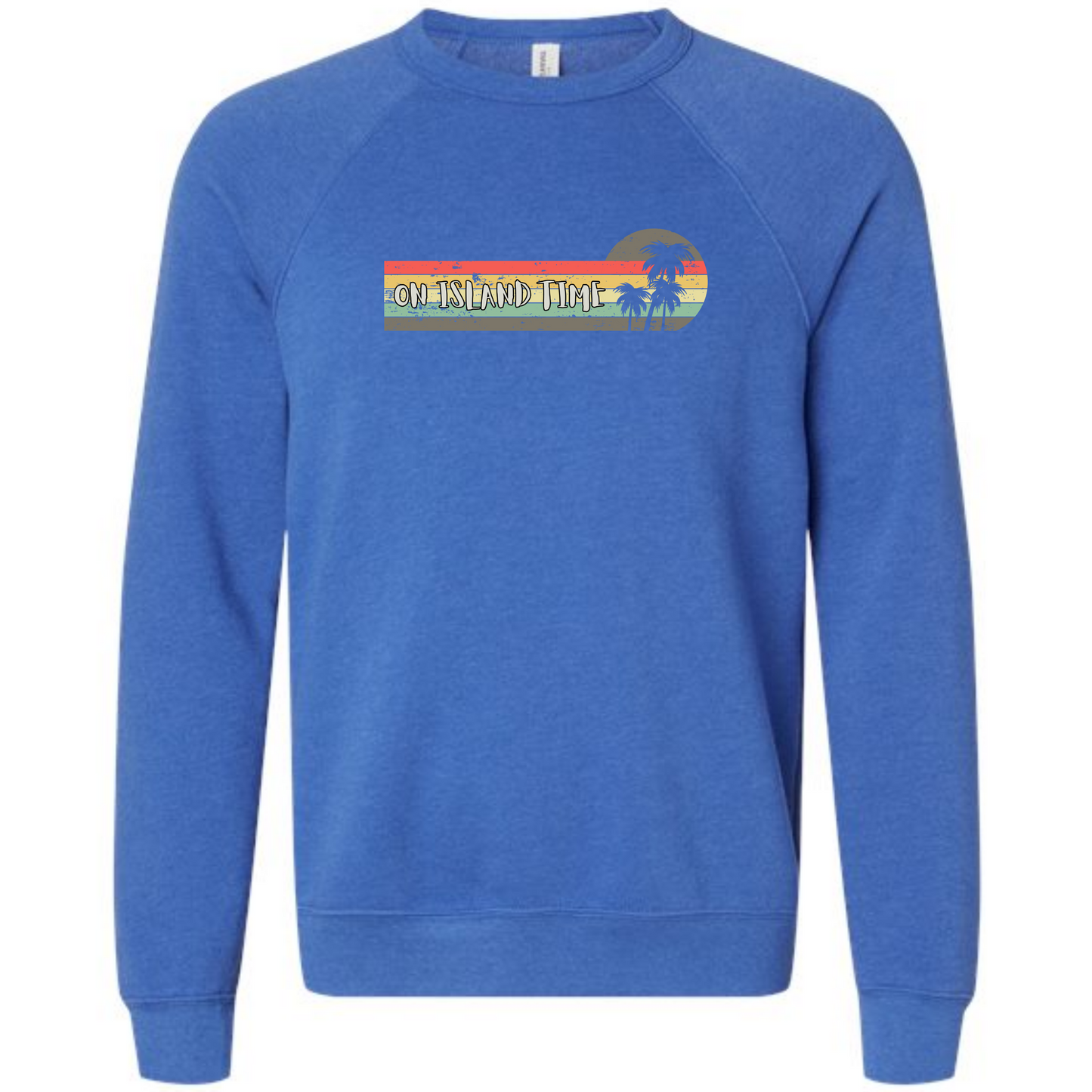 On Island Time - Sponge Fleece Raglan Sweatshirt - Blues, Greens, Purple, and Black
