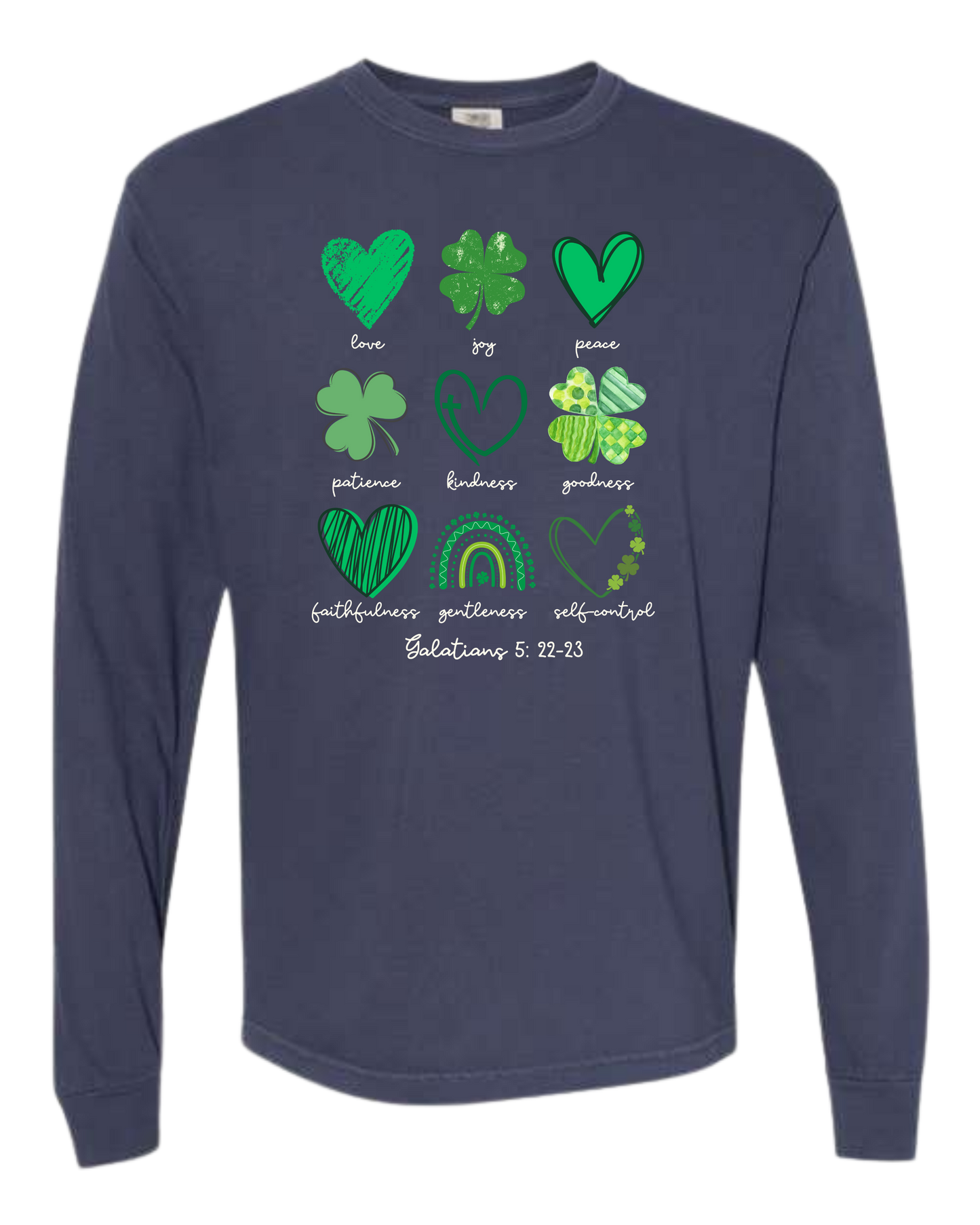 Galatians 5 - St Patrick's Day - Comfort Colors - Heavyweight Long Sleeve Tee - Blues & Greens