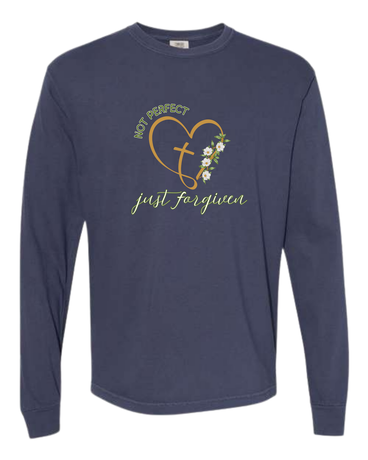 Not Perfect Just Forgiven - Comfort Colors - Heavyweight Long Sleeve Tee - Blues & Greens