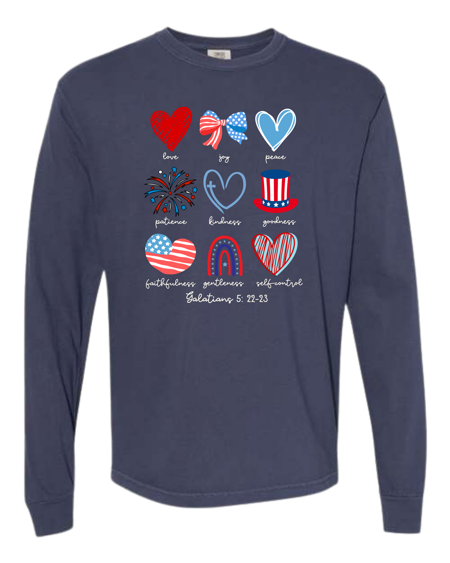Galatians 5 - Patriotic - Comfort Colors - Heavyweight Long Sleeve Tee - Blues & Greens