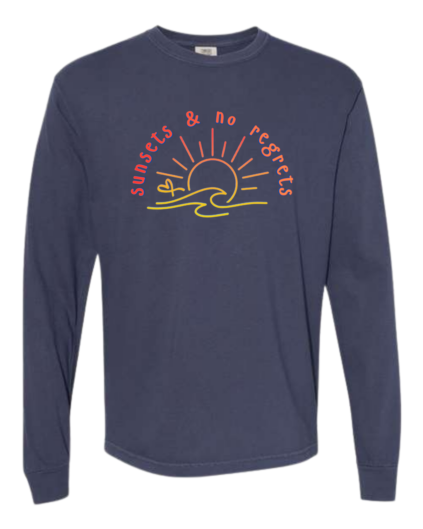 Sunsets & No Regrets - Comfort Colors - Heavyweight Long Sleeve Tee - Blues & Greens