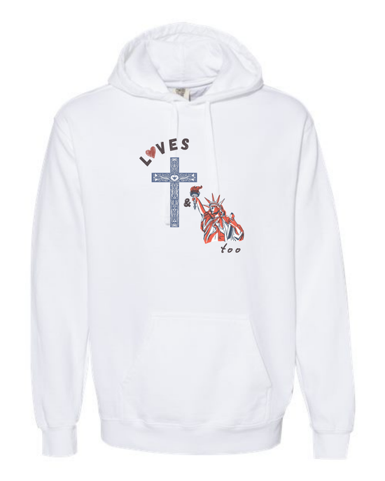 Loves Jesus & America too - Comfort Colors - Hooded Sweatshirt - Assorted Colors