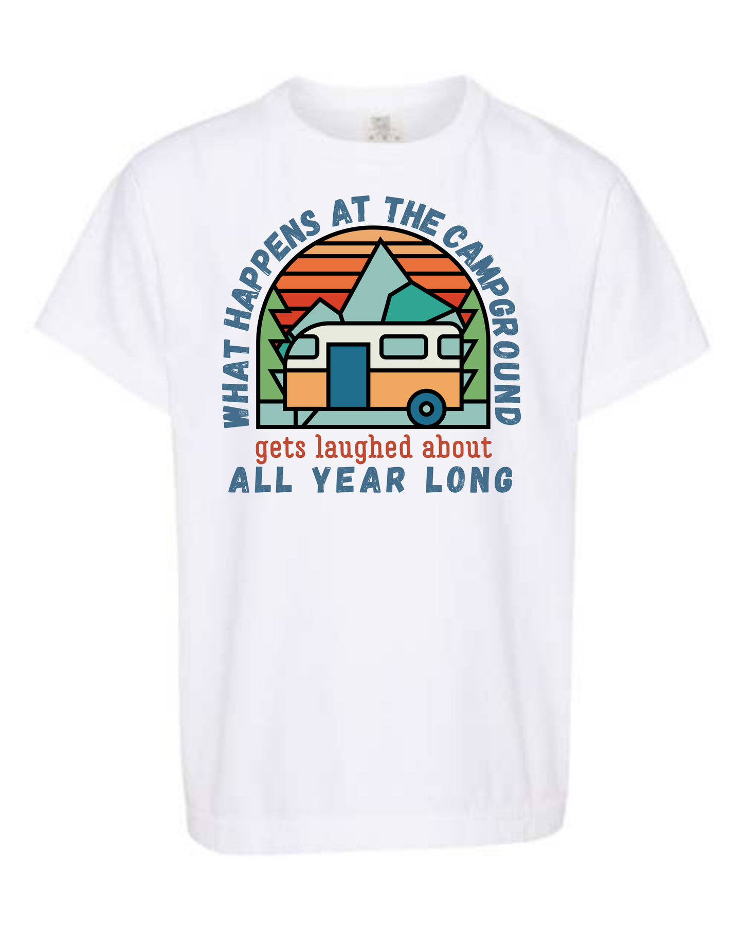 What Happens At The Campground - Comfort Colors - Heavyweight Youth Tee - Neutral Colors & Blues