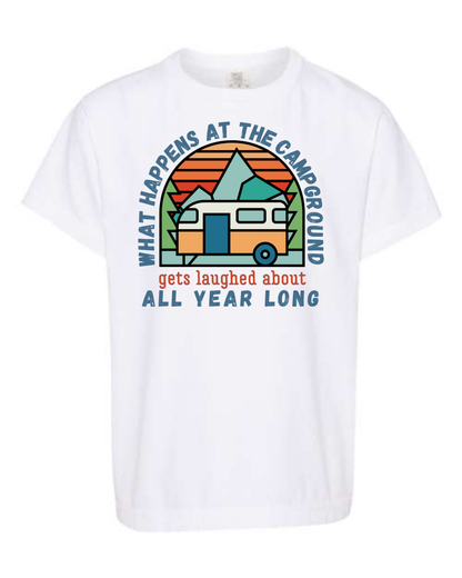 What Happens At The Campground - Comfort Colors - Heavyweight Youth Tee - Neutral Colors & Blues