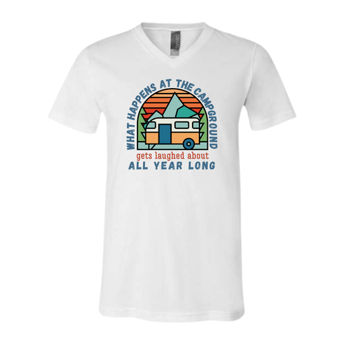 What Happens At The Campground - Bella+Canvas - Unisex V-Neck - Neutral Colors
