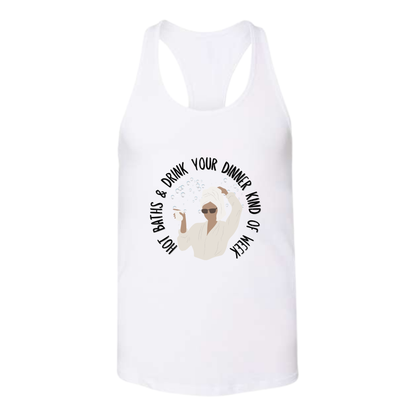 Hot Baths and Drink Your Dinner Kind of Week - Bella+Canvas - Women's Jersey Racerback Tank